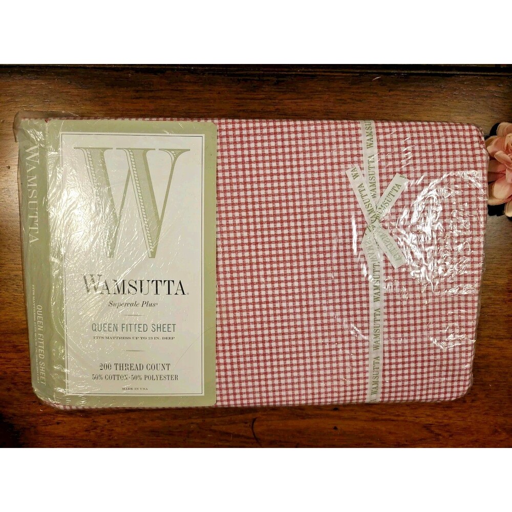 Vtg Wamsutta Supercale Plus Gingham English Red Queen Fitted Sheet TORN Package